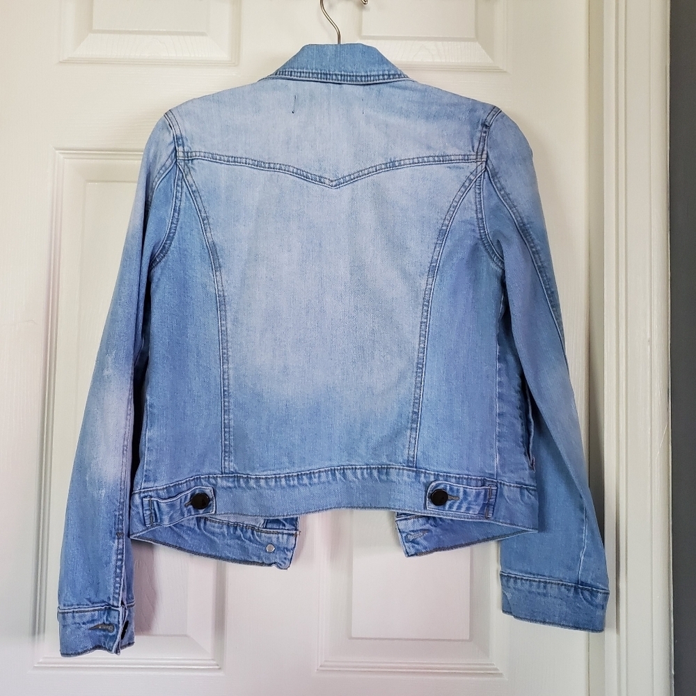 Ashley Mason Embroidered Distressed Denim Blue Jacket Trucker Small Button-up - Picture 4 of 9